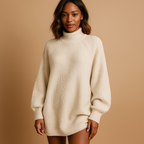 Harper oversized ribbed knit sweater in cream with balloon sleeves and a relaxed fit